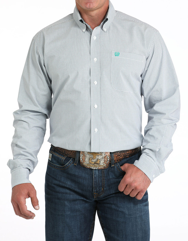 Cinch Men's Long Sleeve Print Button Down Shirt - Cream/Grey