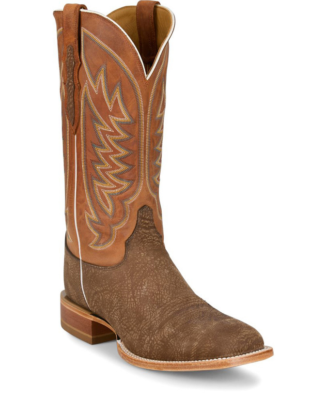 Bottes Western Homme Justin Boots – Rail Courbé Austin Cognac Marron Bout Carré 11.5