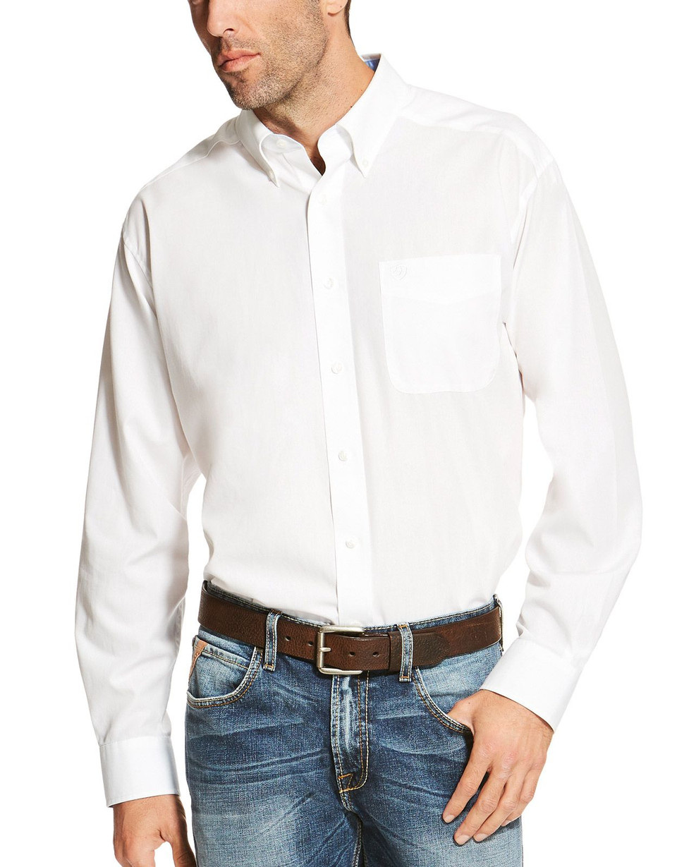 Cinch Men's Long Sleeve Solid Button Down Shirt - White