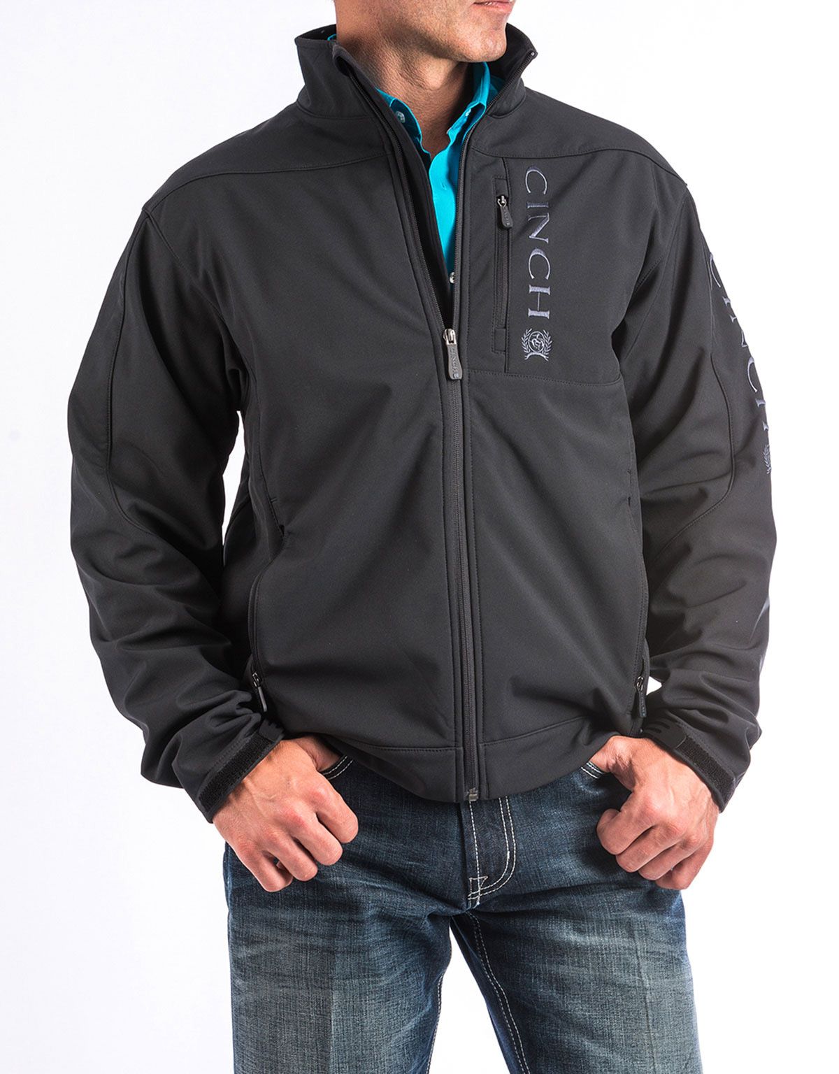 Cinch Men's Bonded Solid Zip Logo Jacket - Black
