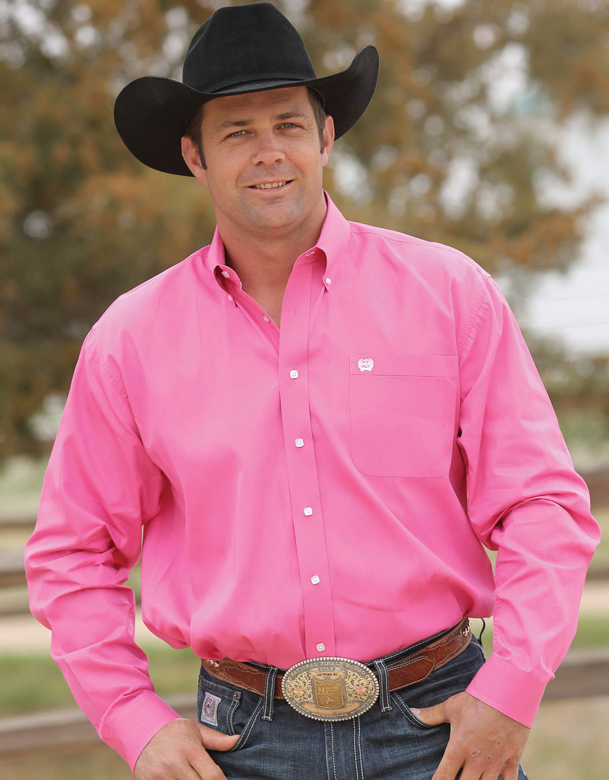 Cinch Men's Long Sleeve Solid Button Pink Button Down Shirt