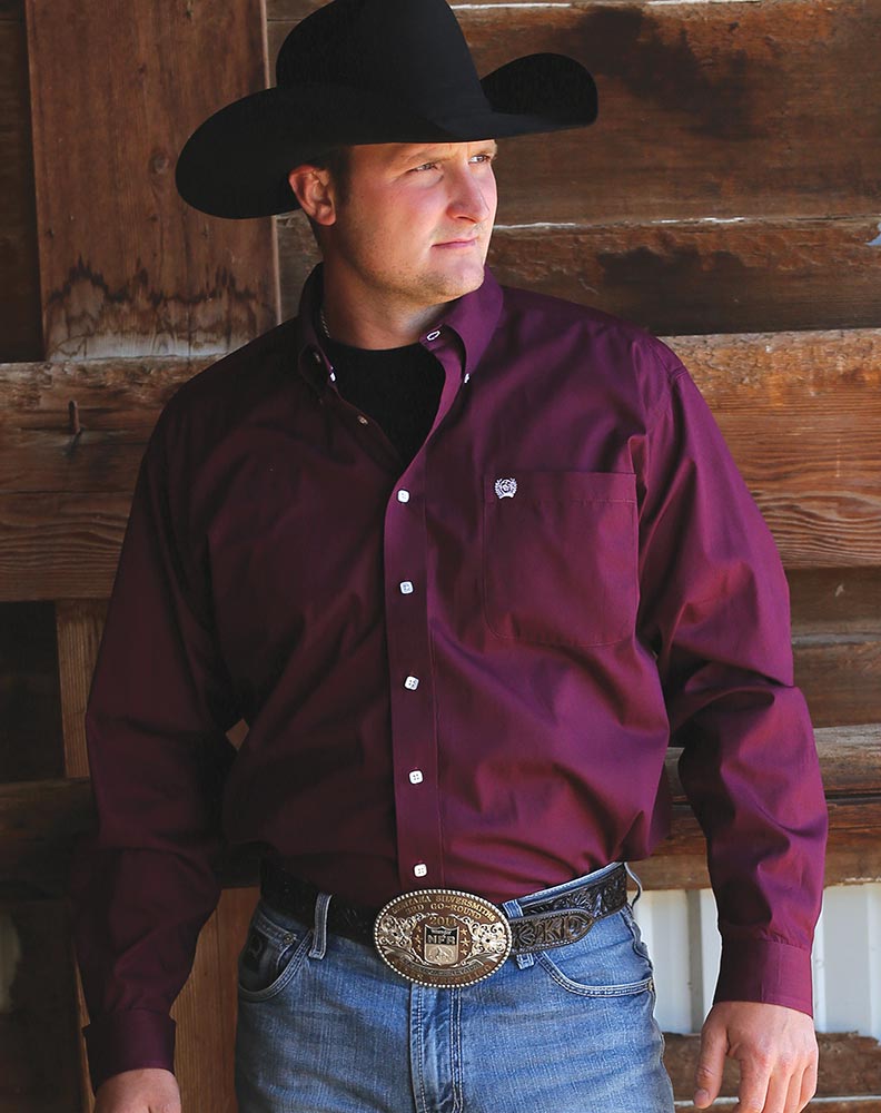 Cinch Men's Long Sleeve Solid Button Down Shirt - Burgundy