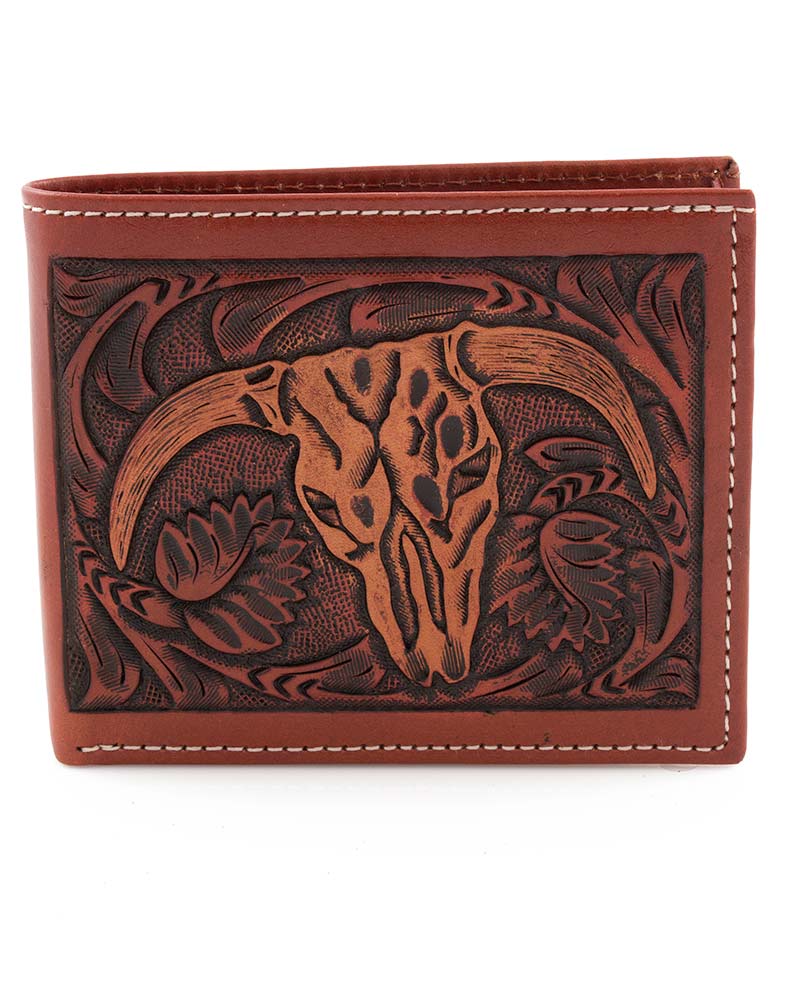 RA_BA3064-A1 P&G GENUINE LEATHER TOOLED BROWN MEN WALLET WESTERN