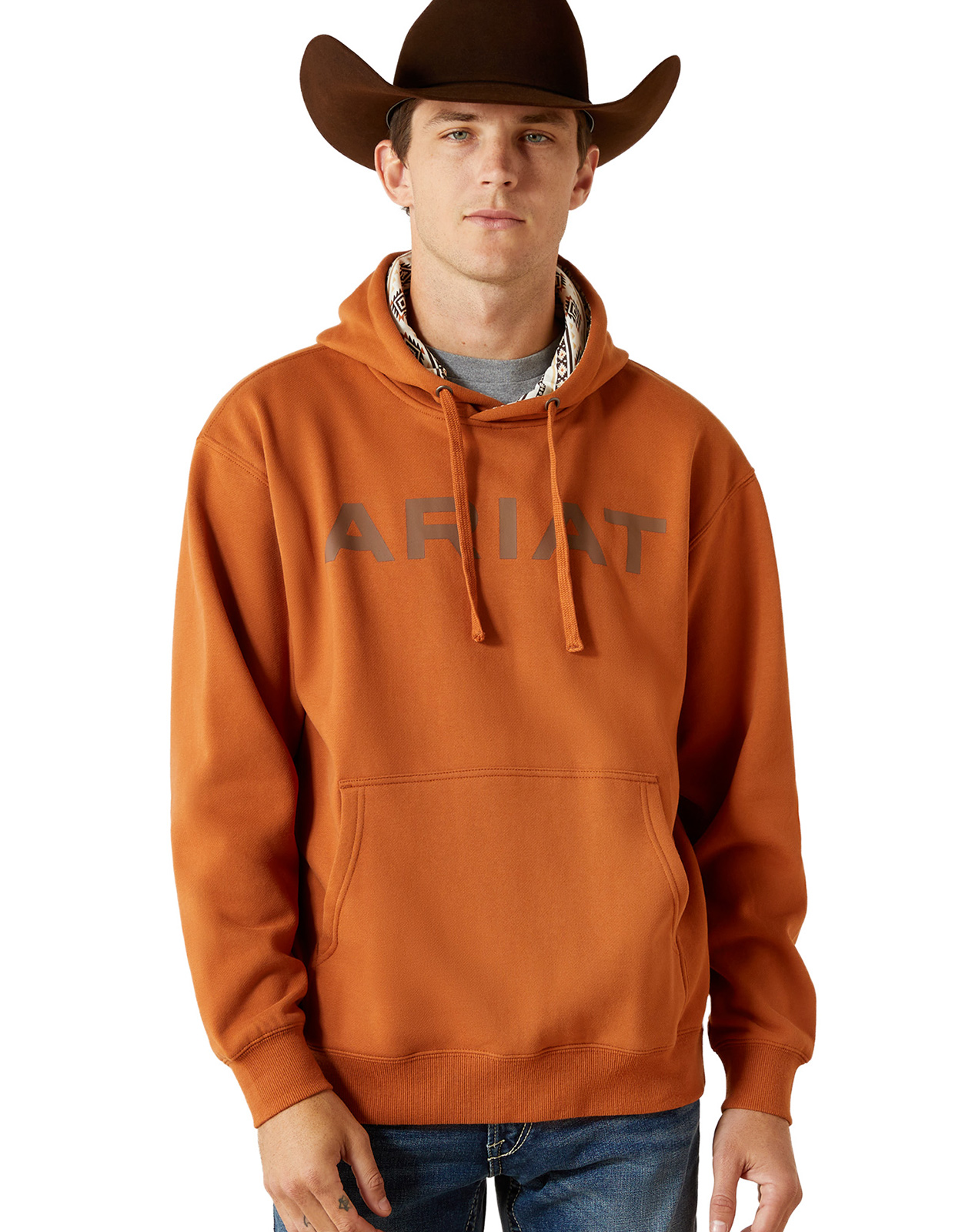 Ariat Men's Solid Logo Print Pullover Hoodie Burnt Orange