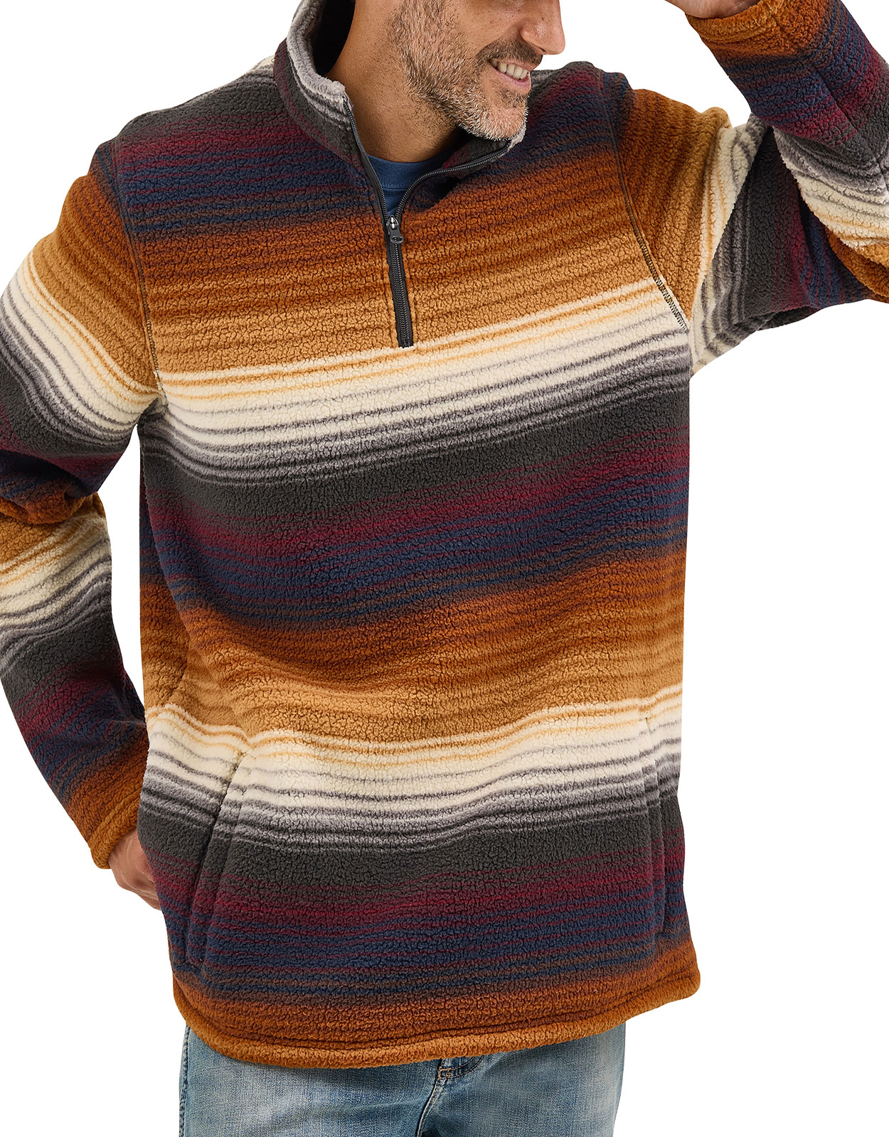 Wrangler Men's Sherpa 1/4 Zip Stripe Pullover - Rust (Closeout