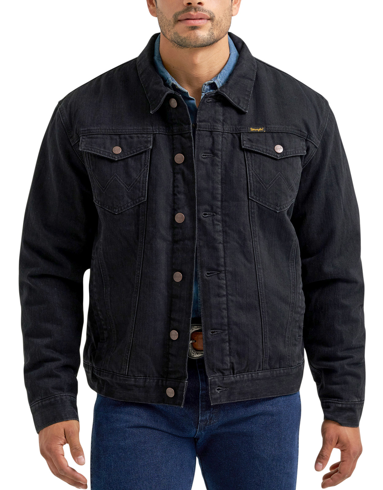 Wrangler Men's Sherpa Lined Denim Button Down Jacket - Black