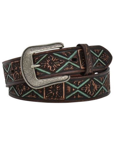 3D Men's Diamond Concho Floral Tooled Western Belt