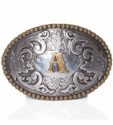 Vintage Initial Cowboy Belt Buckle - Western Silver Oval 3.75\