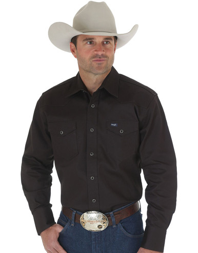 Long Sleeve Solid Snap Work Shirt - Black