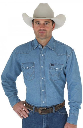 Wrangler Men's Long Sleeve Denim Snap Western Work Shirt
