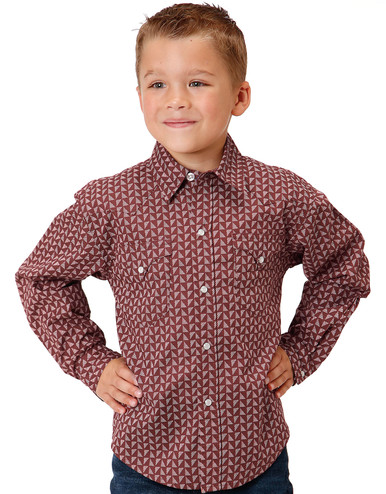 Wrangler Boys' Dotted Print Long Sleeve Snap Western Shirt