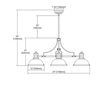 Chadwick Three Light Linear Chandelier in Satin Brass (45-66595-3) Chadwick Three Light Linear Chandelier in Satin Brass (45-66595-3)