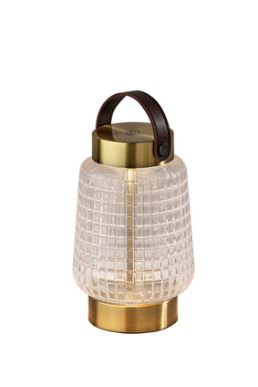 Adesso Home - 3336-21 - LED Table Lamp - Samara - Clear Texture Glass Antique Brass Brown Leather