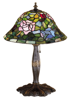 Meyda Tiffany - 26321 - One Light Table Lamp - Tiffany Rosebush - Purple/Blue Burgundy Pink Purple/Blue