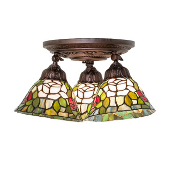 Meyda Tiffany - 293392 - Three Light Semi-Flush Mount - Tiffany Rosebush - Mahogany Bronze
