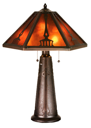 Meyda Tiffany - 98516 - Three Light Table Lamp - Grenway - Verdi Washed Mahogany Bronze