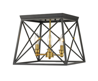 Z-Lite - 447F14-MB-OBR - Three Light Flush Mount - Trestle - Matte Black + Olde Brass