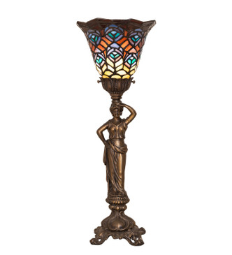 Meyda Tiffany - 300288 - One Light Accent Lamp - Tiffany Peacock Feather - Antique Brass