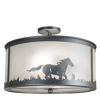 Meyda Tiffany - 236857 - Two Light Semi-Flushmount - Running Horses - Blackened Pewter