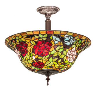 Meyda Tiffany - 253925 - Three Light Semi-Flushmount - Tiffany Rosebush - Mahogany Bronze