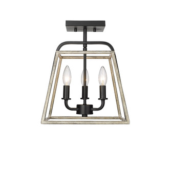 Millennium - 3011-MB/GW - Three Light Semi Flush Mount - Bonnie - Matte Black Grey Wood