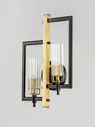 Flambeau Two Light Wall Sconce in Black / Antique Brass (16-16115CLBKAB) Flambeau Two Light Wall Sconce in Black / Antique Brass (16-16115CLBKAB)