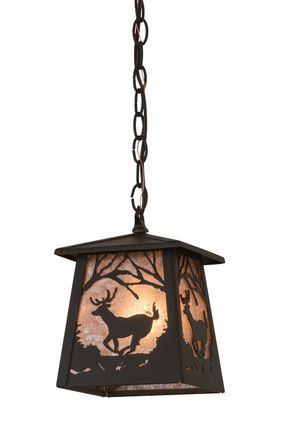 Meyda Tiffany - 175657 - One Light Mini Pendant - Deer at Dawn - Oil Rubbed Bronze