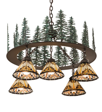 Meyda Tiffany - 197163 - Five Light Chandelier - Nuevo Mission - Natural WoodMahogany Bronze