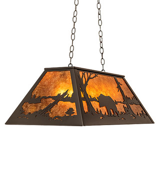 Meyda Tiffany - 231978 - Six Light Pendant - Bear at Lake - Timeless Bronze