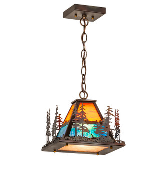 Meyda Tiffany - 256256 - One Light Pendant - Tall Pines - Orange And Blue/Green Art Glass & Silver Mica