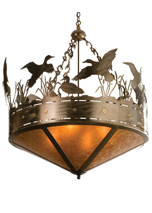 Meyda Tiffany - 50139 - Four Light Inverted Pendant - Ducks in Flight - Antique Copper