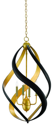 Currey and Company - 9000-0321 - Four Light Chandelier - Trephine Collection - Contemporary Gold Leaf/Satin Black