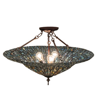 Tiffany Lotus Leaf Three Light Semi-Flushmount (243228) Tiffany Lotus Leaf Three Light Semi-Flushmount (243228)