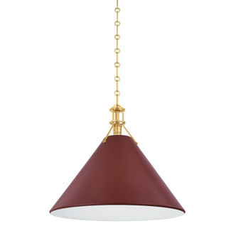 Hudson Valley - MDS352L-AGB/CRN - One Light Pendant - Painted No. 2 - Aged Brass/Soft Crimson