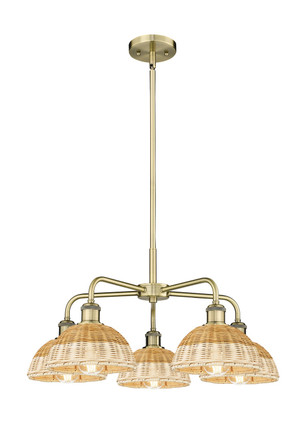 Innovations - 516-5CR-AB-NBD2-75-NAT - Five Light Chandelier - Ballston - Antique Brass