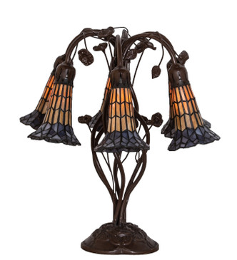 Meyda Tiffany - 255816 - Six Light Table Lamp - Stained Glass Pond Lily - Mahogany Bronze