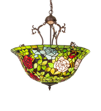 Meyda Tiffany - 263401 - Six Light Pendant - Tiffany Rosebush - Mahogany Bronze