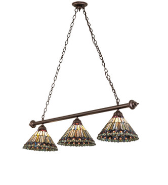 Meyda Tiffany - 268382 - Three Light Island Pendant - Tiffany Jeweled Peacock - Mahogany Bronze
