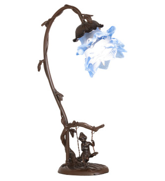 Meyda Tiffany - 269725 - One Light Mini Lamp - Blue Floral - BronzeAntique Brass