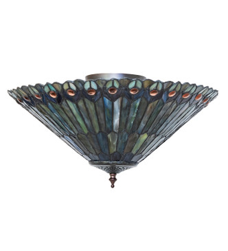 Tiffany Jeweled Peacock Three Light Flushmount (274068) Tiffany Jeweled Peacock Three Light Flushmount (274068)