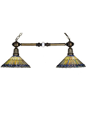 Meyda Tiffany - 27411 - Two Light Island Pendant - Tiffany Jeweled Peacock - Craftsman Brown