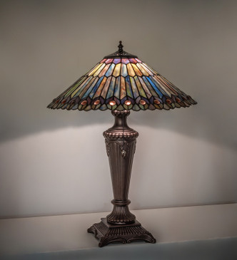 Tiffany Jeweled Peacock Table Lamp (27563)