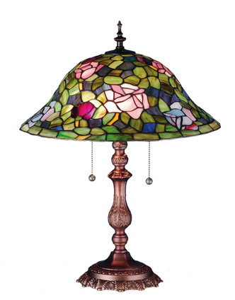 Meyda Tiffany - 28406 - Two Light Table Lamp - Tiffany Rosebush - Mahogany Bronze