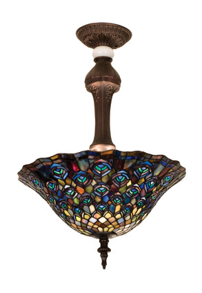 Meyda Tiffany - 31101 - Three Light Semi-Flushmount - Tiffany Peacock Feather - Green/Blue Pbag Purple/Blue Lt Blue Aqua/Green