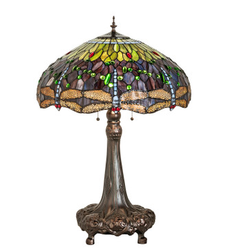 Tiffany Hanginghead Dragonfly Three Light Table Lamp (31112)