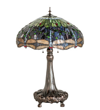 Tiffany Hanginghead Dragonfly Three Light Table Lamp (31112)