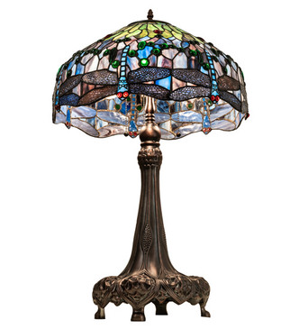 Tiffany Hanginghead Dragonfly Three Light Table Lamp (47552)