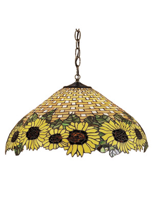 Meyda Tiffany - 47627 - Three Light Pendant - Wicker Sunflower - Mahogany Bronze