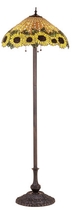Meyda Tiffany - 47996 - Three Light Floor Lamp - Wicker Sunflower - Mahogany Bronze