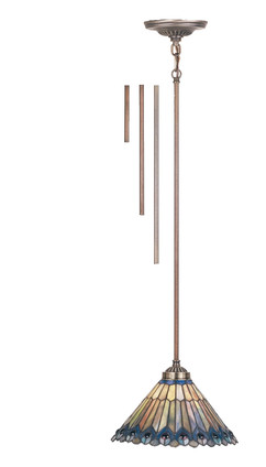 Meyda Tiffany - 50399 - One Light Pendant - Tiffany Jeweled Peacock - Mahogany Bronze